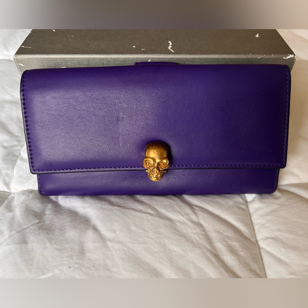 Alexander McQueen purple leather continental wallet skull